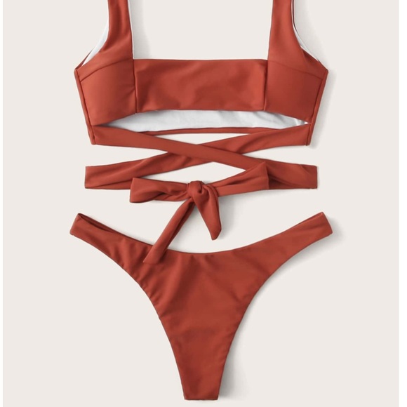 RUST HIGH CUT BRAZILIAN THONG LINED BIKINI - Picture 3 of 9